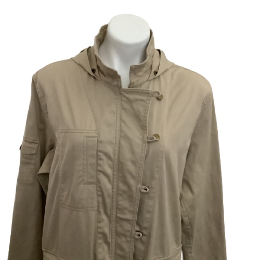 CAbi Hooded Utility Jacket Tan Khaki Cotton Safari Barn Coat Pockets Large - Picture 8 of 8